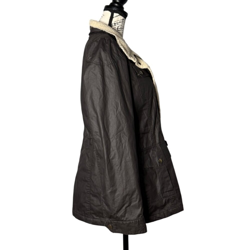 Michael Kors Womens Brown Quilted Jacket Fleece Edge Accent Hidden-Hood Size M - Picture 2 of 10